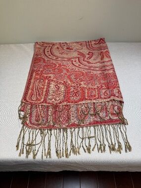 Pashmina 50% Cashmere 50% Silk Wrap Shawl Scarf Orange and Gold 66” x 27”